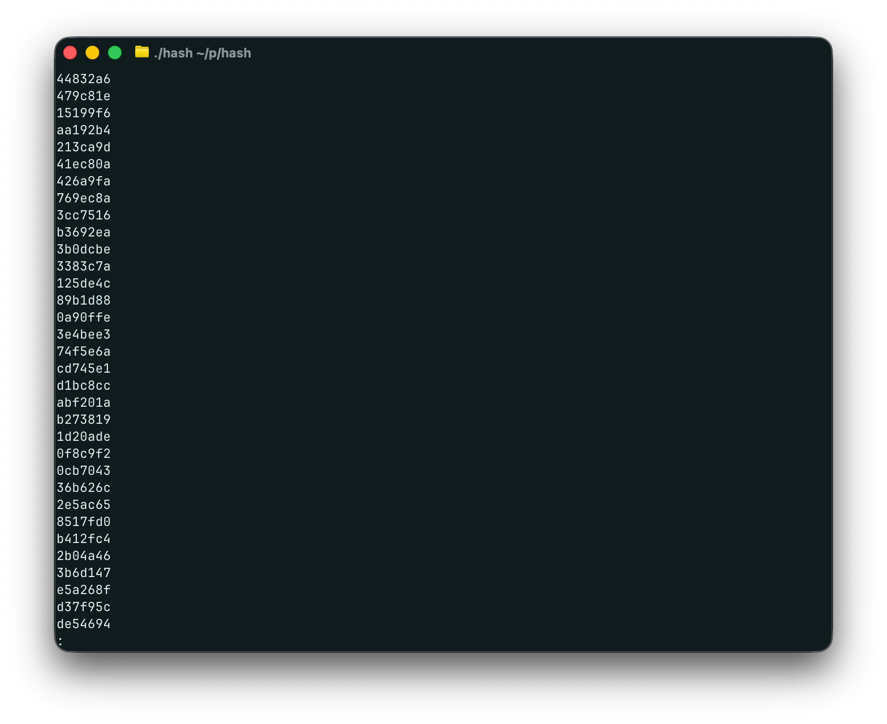 Hash shell showing command output