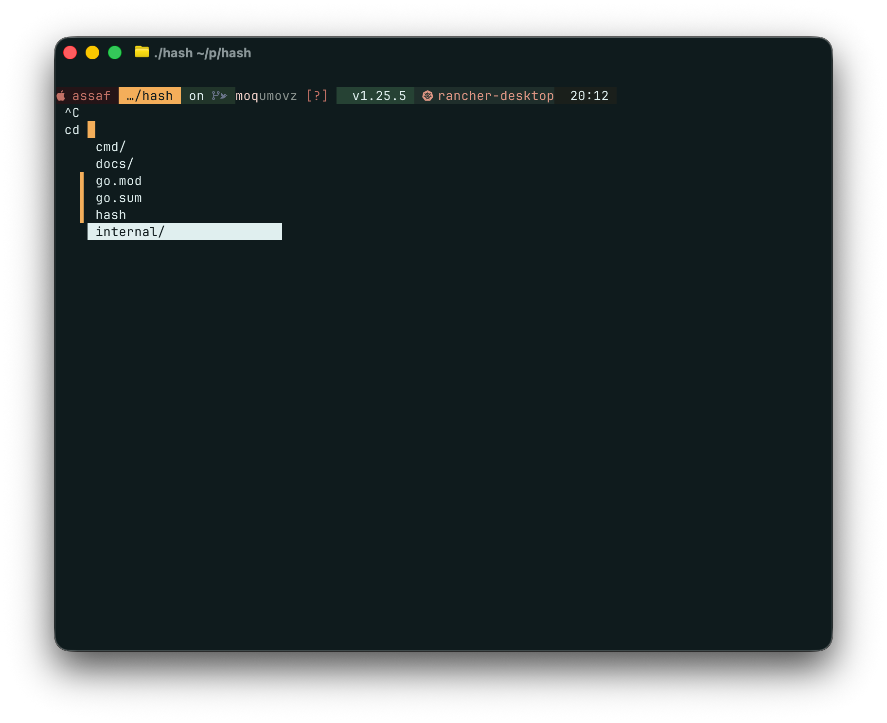 Hash shell showing file completions